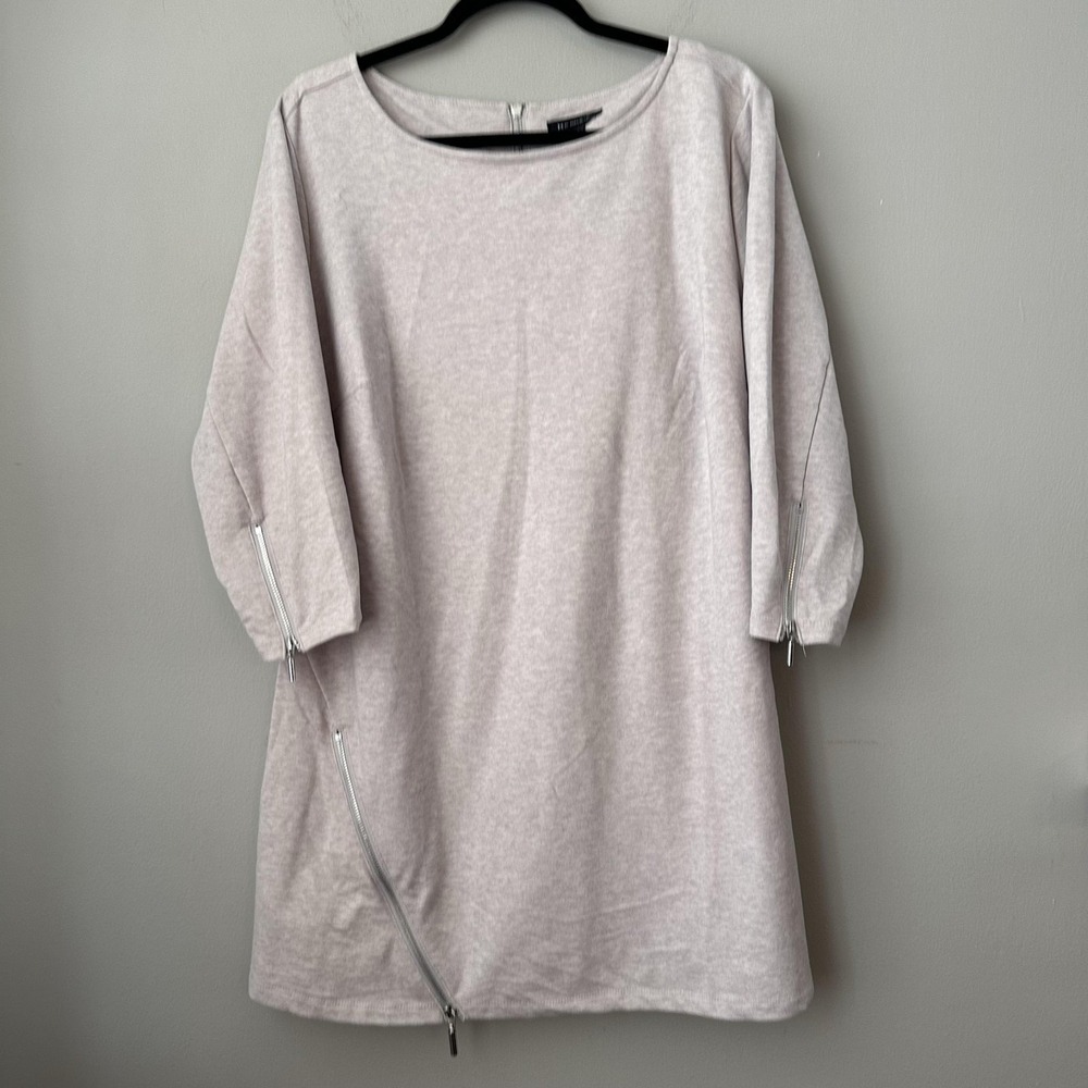 H By Halston Dress Womens 1X Gray Knit Tunic Asymmetrical Zip 3/4 Sleeve Minimal